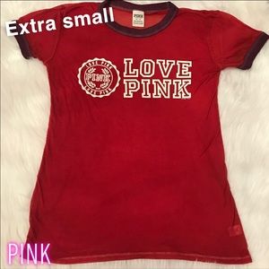 VS Pink Red Sheer Short Sleeve Shirt (XS